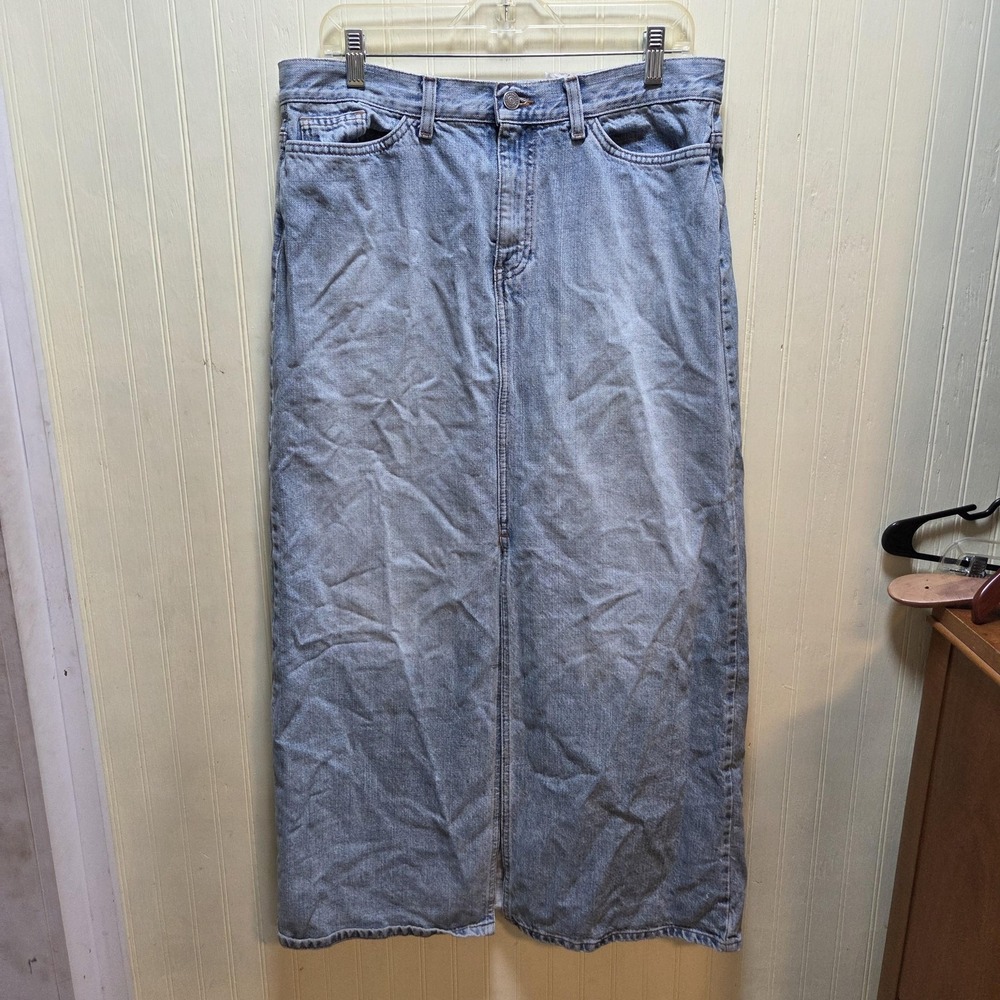 Gap Denim Skirt Womens 16 Blue Solid Long Straight Pockets Front Slit Casual